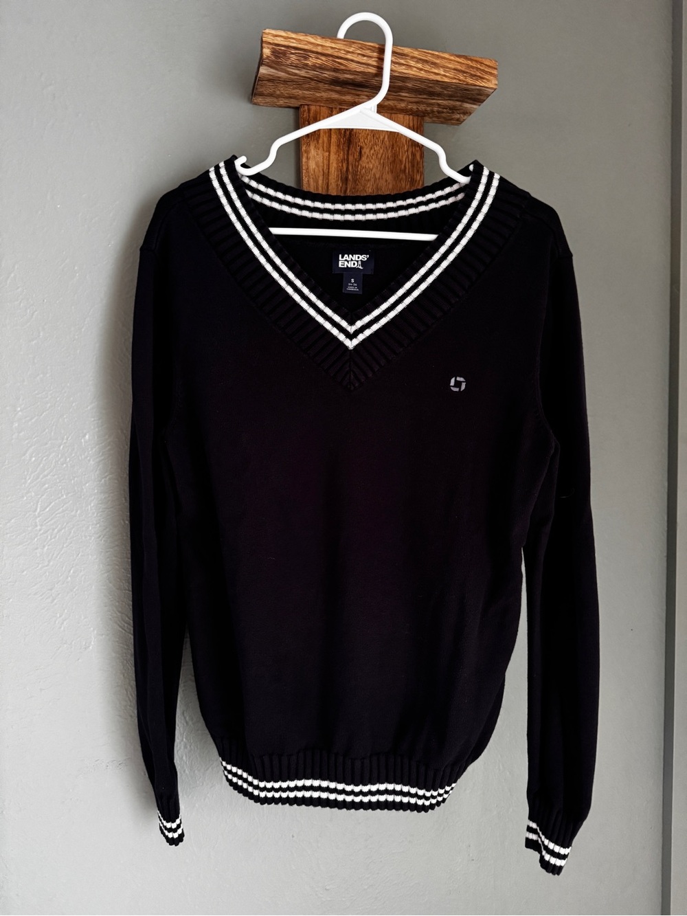 Chase Bank - Lands' End Unisex Black V-Neck Sweater with White Trim